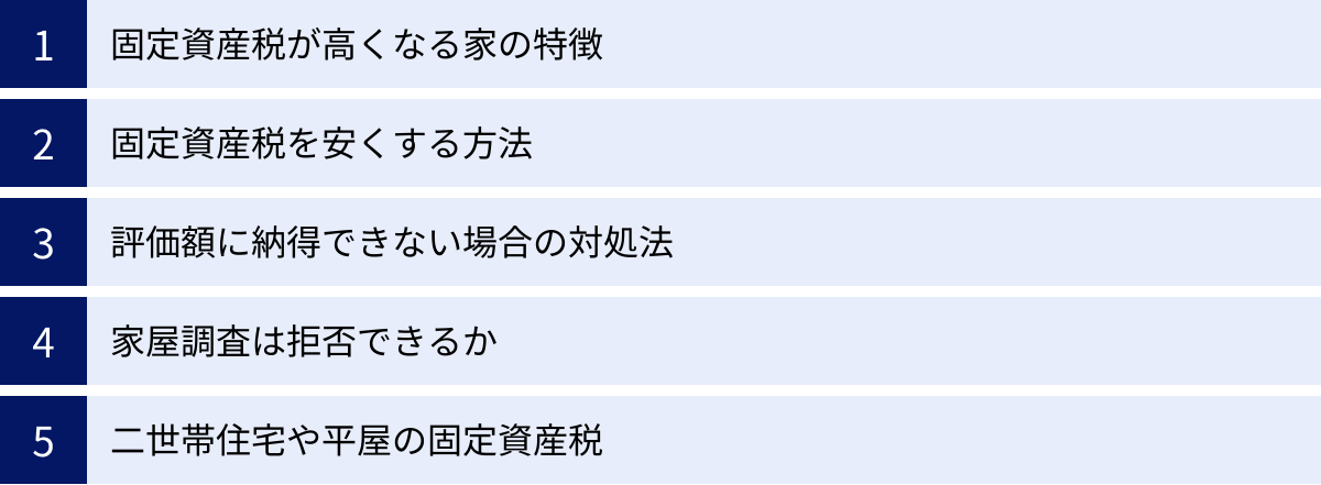 固定資産税が高くなる家の特徴、固定資産税を安くする方法、評価額に納得できない場合の対処法、家屋調査は拒否できるか、二世帯住宅や平屋の固定資産税